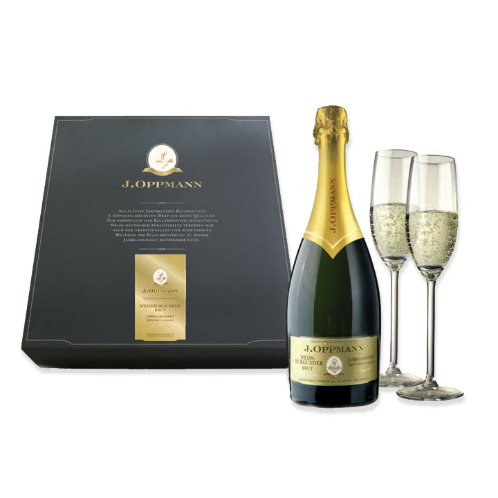 J. Oppmann Weissburgunder brut im Geschenkarton mit 2 Gläsern